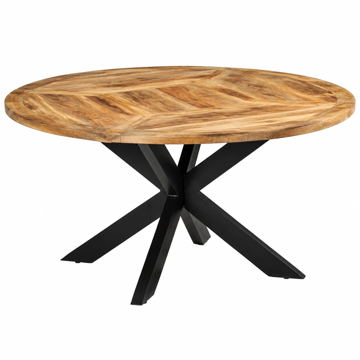 Runder Esstisch aus Mangoholz mit Metallgestell, robustem Design, für Wohnzimmer und Küche