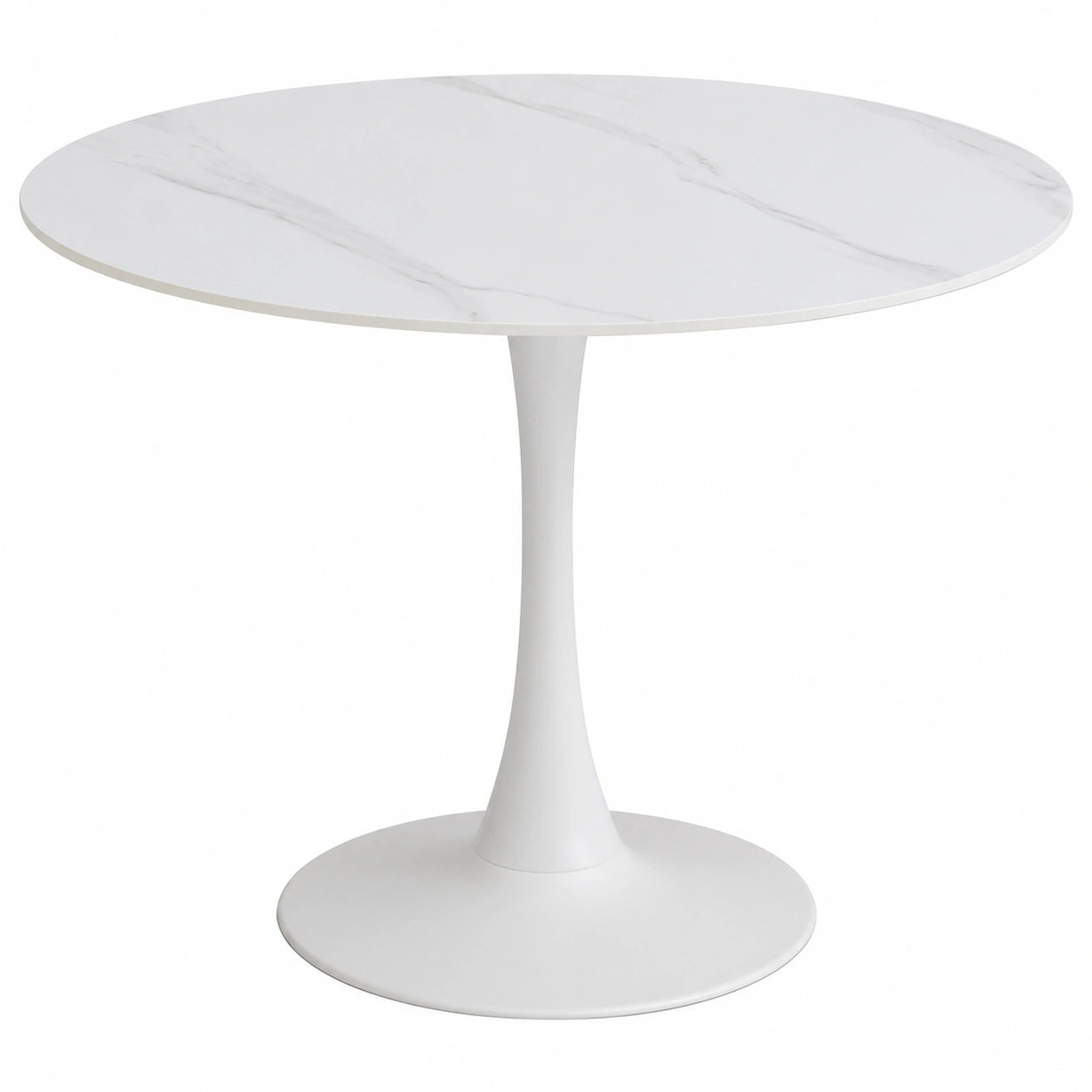 Runder Esstisch in Marmor-Optik, Weiß, mit Metallgestell – Eleganter Tisch für Küche und Esszimmer, 90 x 75 x 90 cm