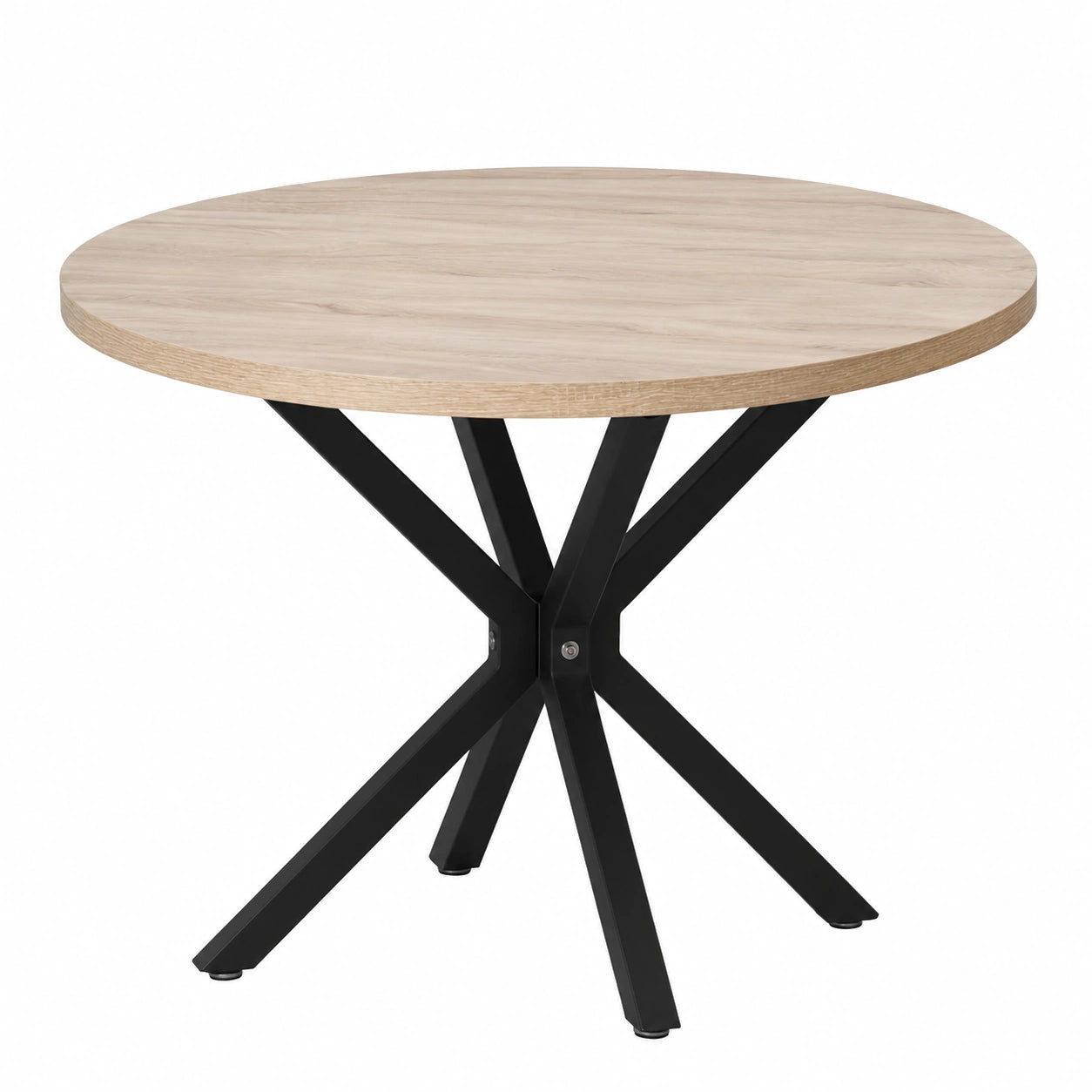 Runder Esstisch 100 cm, für 4-6 Personen, MDF-Tischplatte mit Eisenmetallbeinen, Ideal für Küche, Esszimmer und Wohnzimmer, Helle Holzoptik