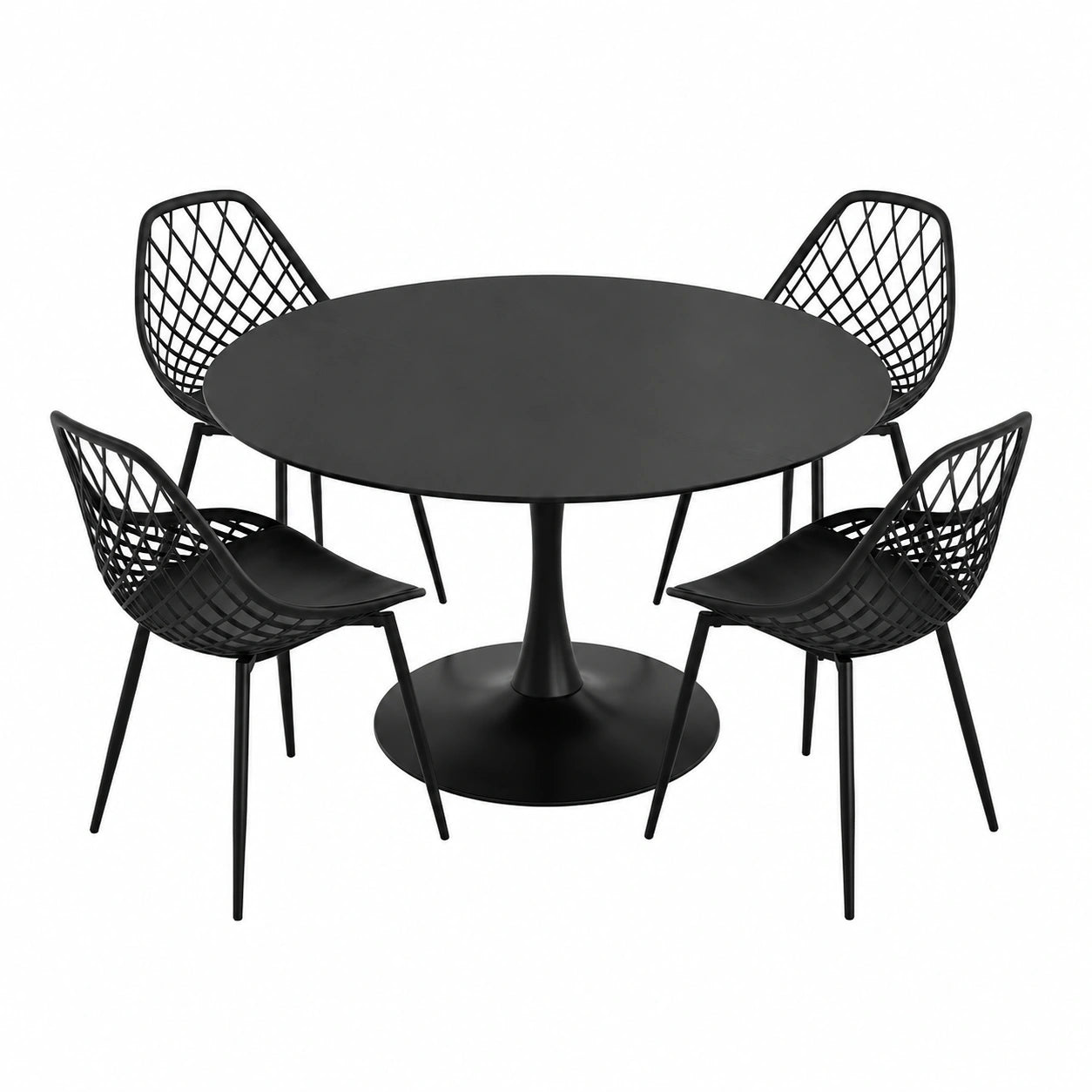 Runder Esstisch Set mit 4 Stühlen, 110 cm, Schwarz für Küche, Esszimmer, Balkon
