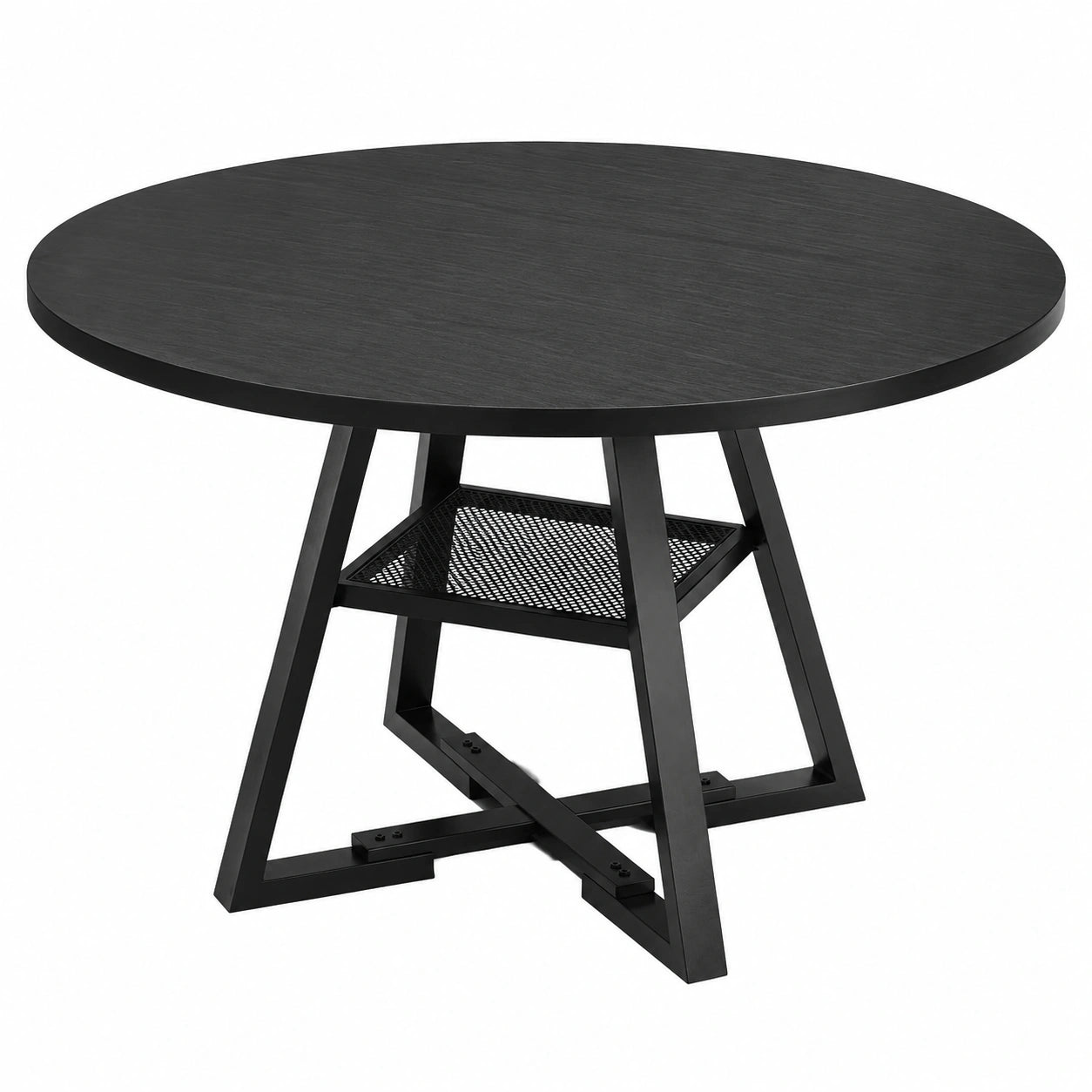 Runder Esstisch für 2-4 Personen, Platzsparender Holztisch im Industriellen Design mit Ablage (Schwarz, 107x107x76cm)
