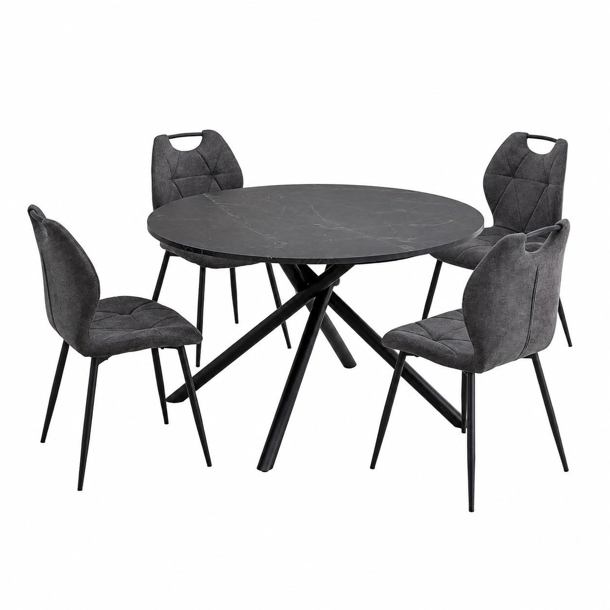 Rundes Esszimmer-Set mit 4 Stühlen, Schwarz und Grau, für Küche und Wohnzimmer