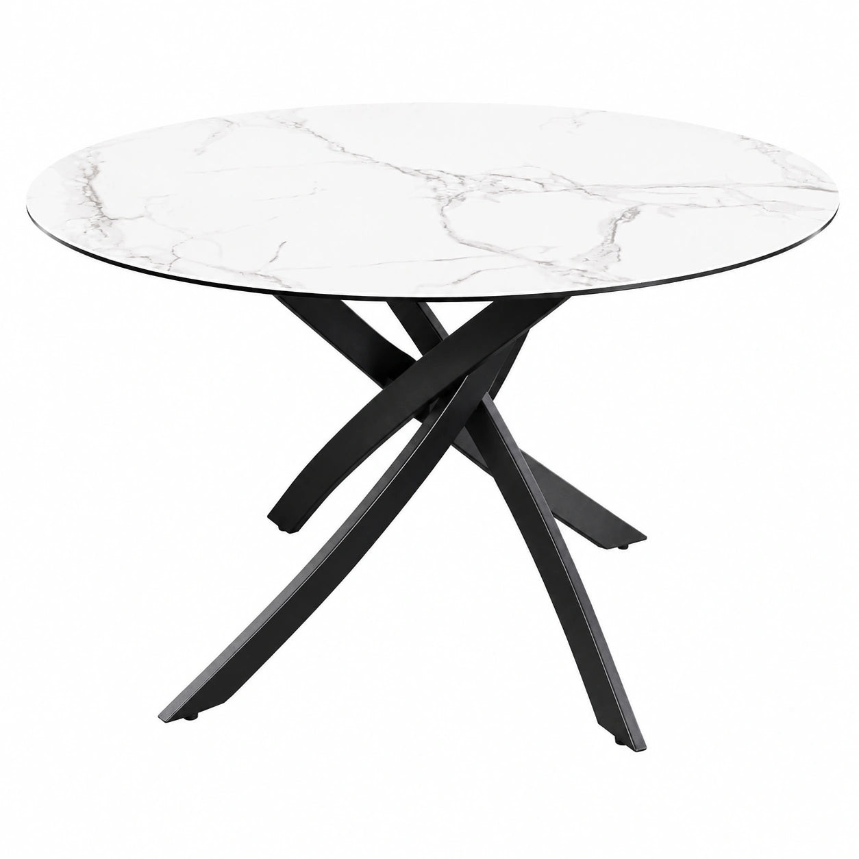 Runder Esstisch Alpine - 120 cm - Weißer Keramik & Schwarzes Metall für 6 Personen