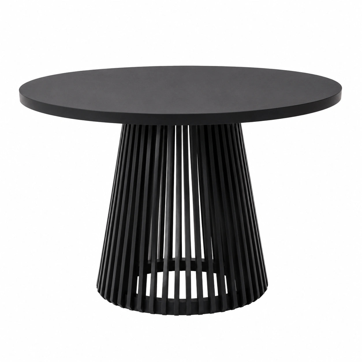 Industrieller Ausziehtisch Dover mit Lamellenbeinen, Variabler Durchmesser 90-220 cm, Schwarz