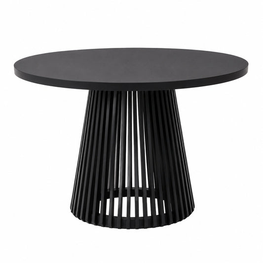 Industrieller Ausziehtisch Dover mit Lamellenbeinen, Variabler Durchmesser 90-220 cm, Schwarz