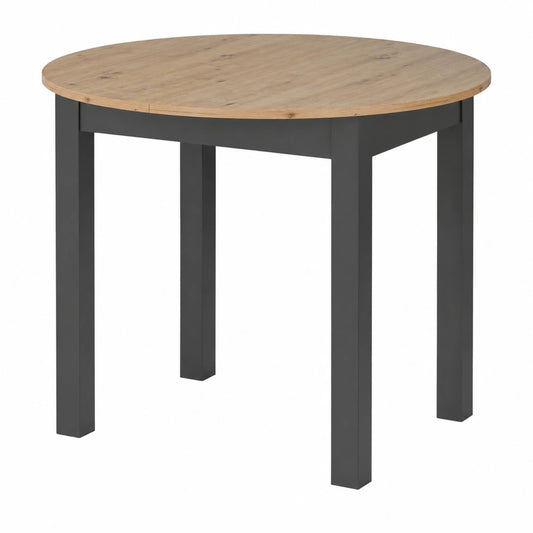 Moderner Runder Esstisch 100 cm aus Asteiche, Ausziehbar bis 140 cm, Holzwerkstoff Küchentisch mit Erweiterungsplatte für 6 Personen