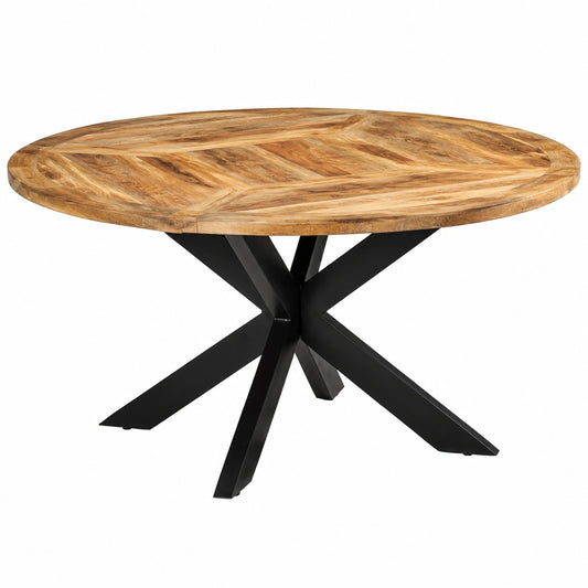 Runder Esstisch aus Mangoholz mit Metallgestell, robustem Design, für Wohnzimmer und Küche