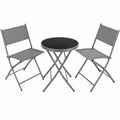 Kompaktes Bistroset: Runder Klapptisch & 2 Stühle, Wetterfeste Outdoor-Möbel für Balkon und Garten - Grau