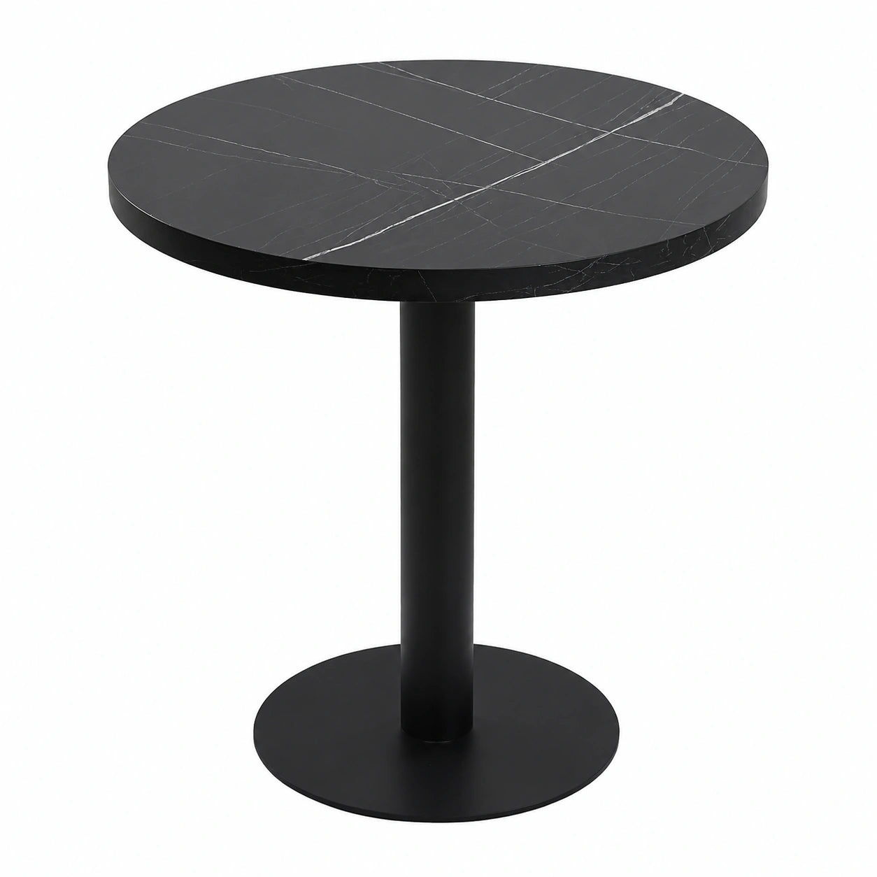 Runder Marmortisch mit Metallbein für Wohnzimmer und Balkon, 80cm, Schwarz