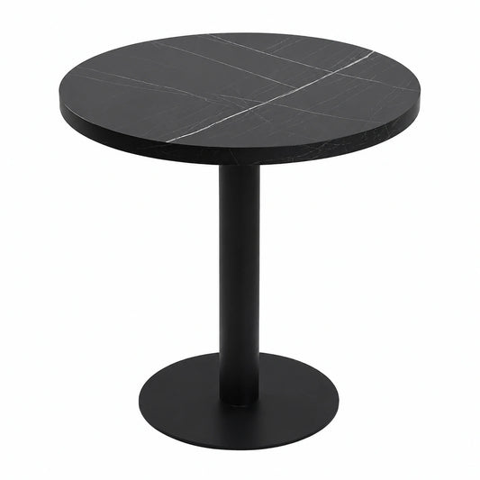 Runder Marmortisch mit Metallbein für Wohnzimmer und Balkon, 80cm, Schwarz