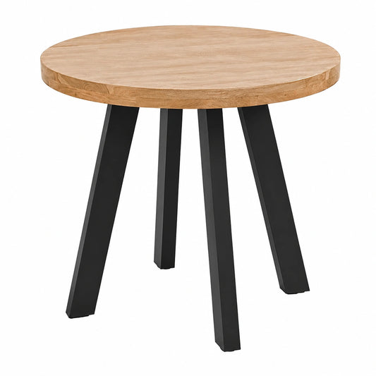 Runder Esszimmertisch 100 cm aus Akazienholz, Massiver Esstisch in Natur mit Schwarzem Metallgestell, Industrial-Stil, Verstärkte Tischplatte