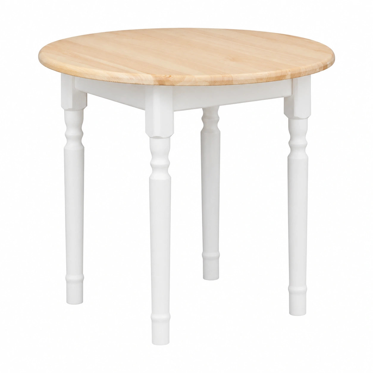 Landhausstil Runder Esstisch Ø 90 cm, Kiefer Tischplatte, Weiße Beine