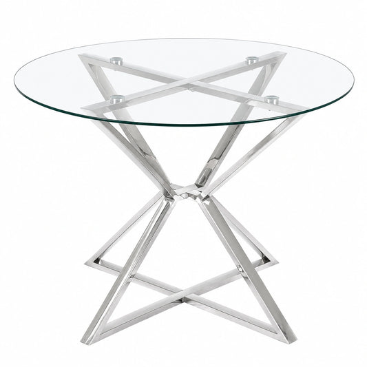 Runder Esstisch aus gehärtetem Glas mit silbernen Metallbeinen, Ø 105 cm - Bosco