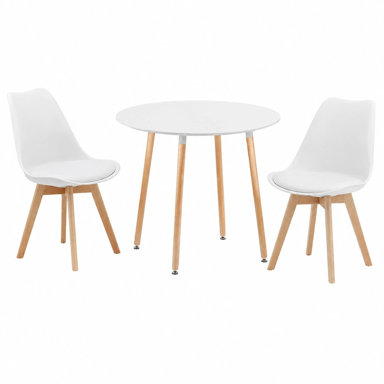 Moderner Runder Esstisch 90cm mit 2 Stühlen, Essgruppe für Küche und Wohnzimmer, Weiß
