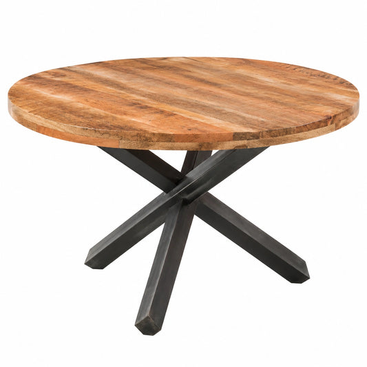 Runder Esstisch aus Mangoholz mit stabilem Metallgestell, 130 cm