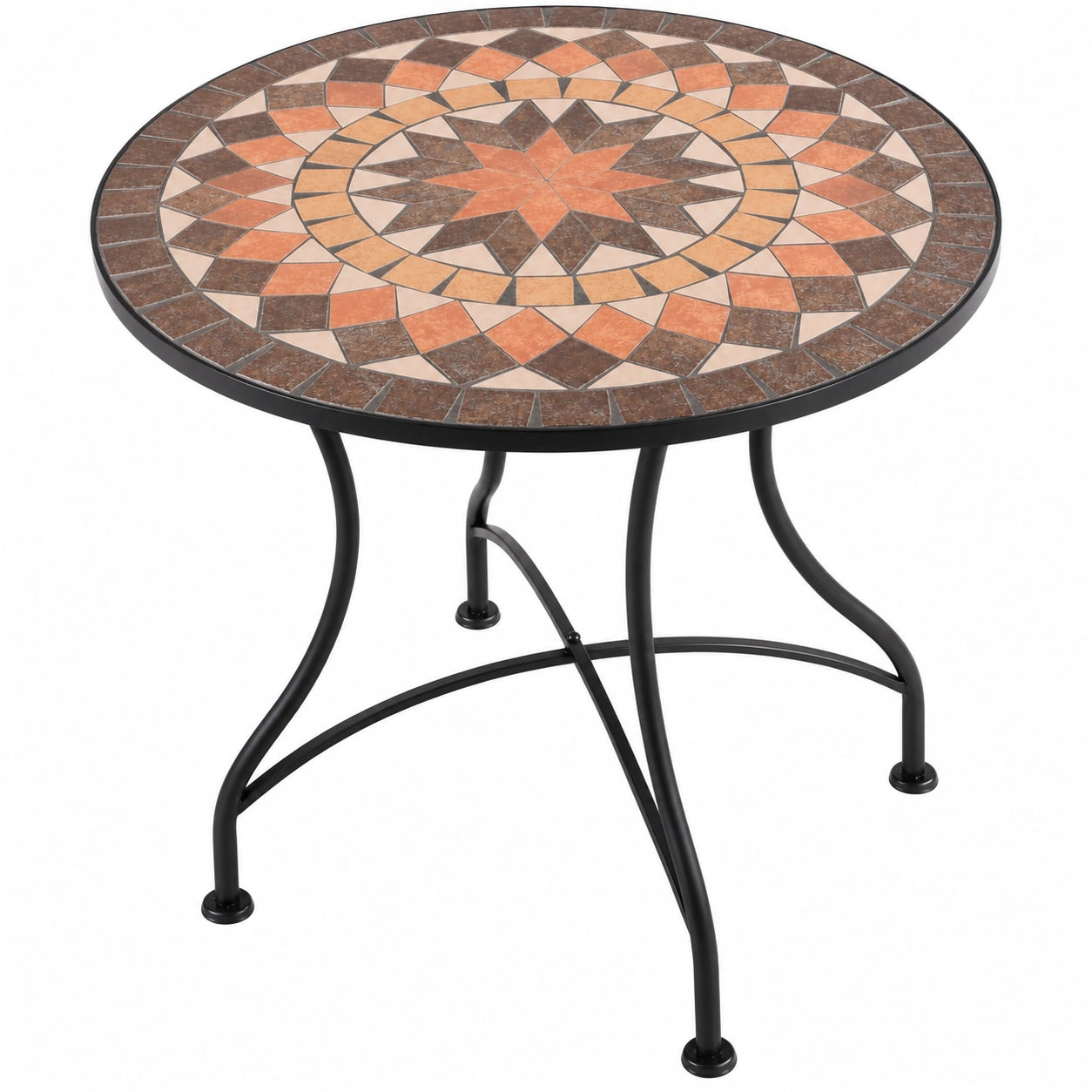 MACOShopde Raburg Mosaiktisch Ø 60 cm, runder Tisch mit Mosaikdesign, für Balkon und Terrasse, mediterraner Stil, handgefertigt, Modell Mayla, Braun-Orange-Beige
