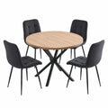 5-teilige Essgruppe mit rundem 100cm Tisch und 4 Stühlen aus Cord, ideal für Küche, Wohnzimmer, Balkon, Restaurant und Büro in heller Holzfarbe und Schwarz