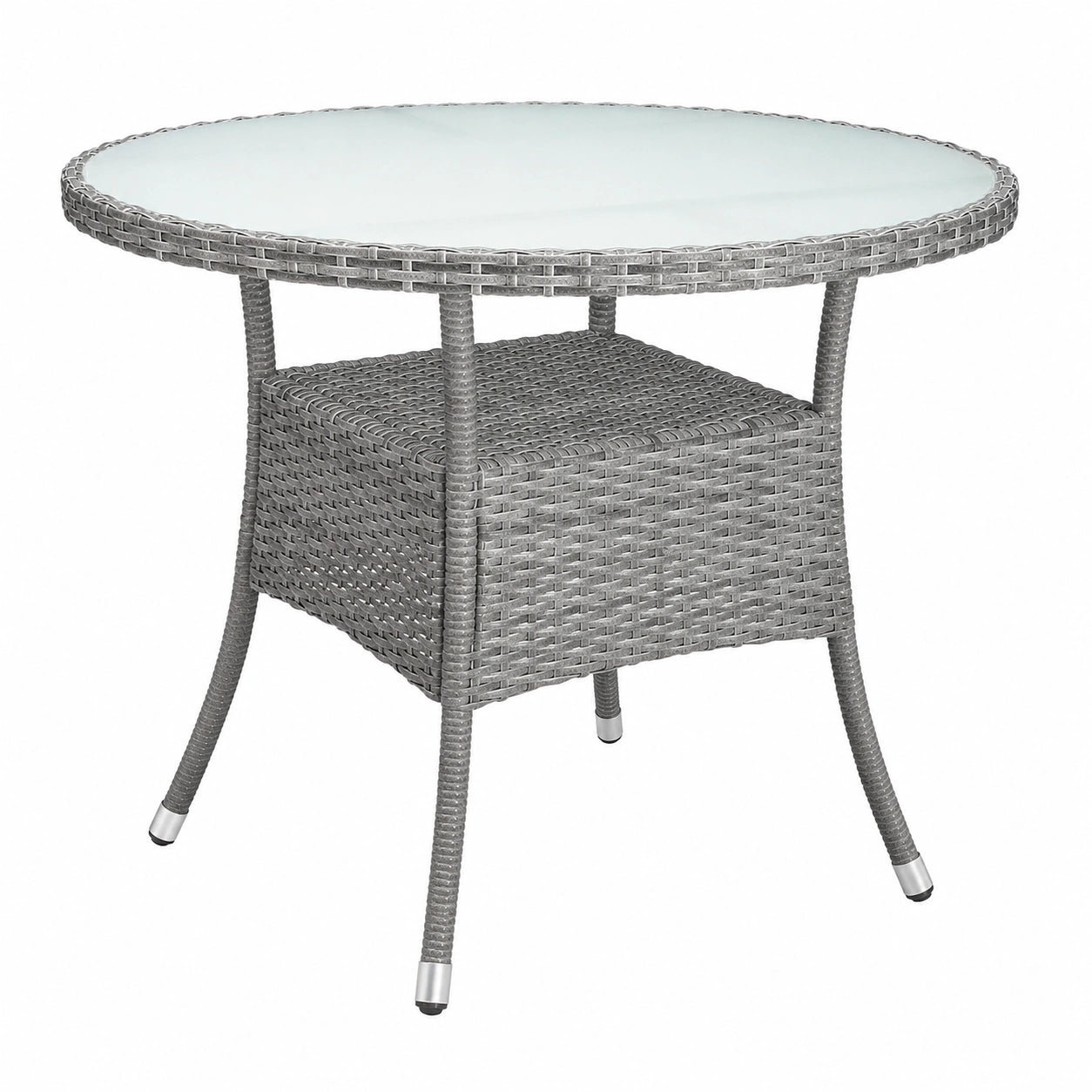 Runder Polyrattan Gartentisch 80cm Grau mit Glastischplatte, Wetterfest und Stabil für Terrasse und Balkon