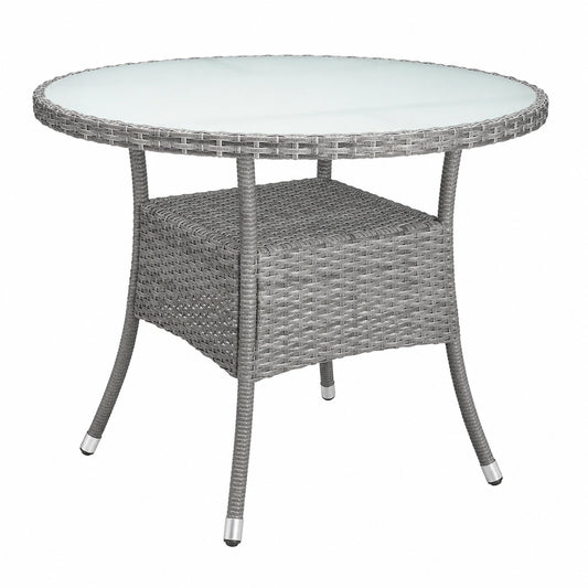 Runder Polyrattan Gartentisch 80cm Grau mit Glastischplatte, Wetterfest und Stabil für Terrasse und Balkon