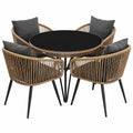 Di Volio Polyrattan Gartenmöbel Set RIETI - Outdoor Essgruppe mit Glastisch und Stühlen, wetterfest, Braun/Grau, 4 Personen
