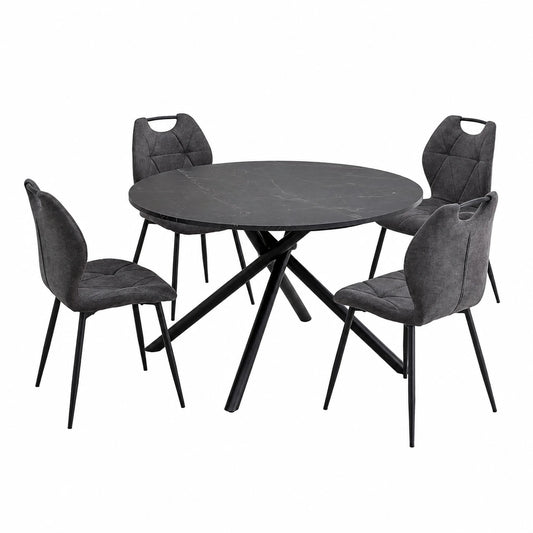 Rundes Esszimmer-Set mit 4 Stühlen, Schwarz und Grau, für Küche und Wohnzimmer