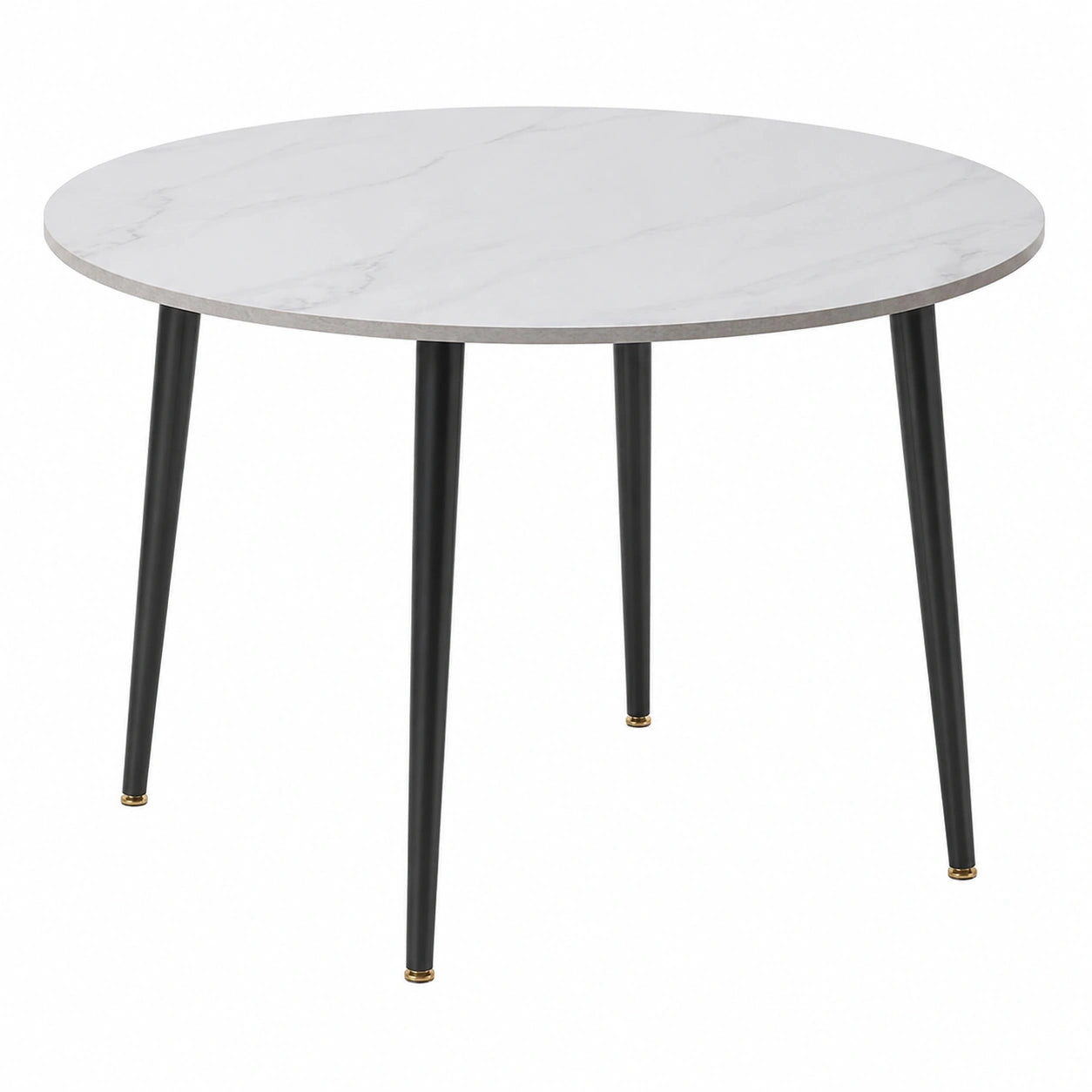 FATIVO Runder Esstisch aus Marmor, 80 cm, Skandinavisches Design, Weiß Hochglanz, für 2 Personen, mit Metallbeinen
