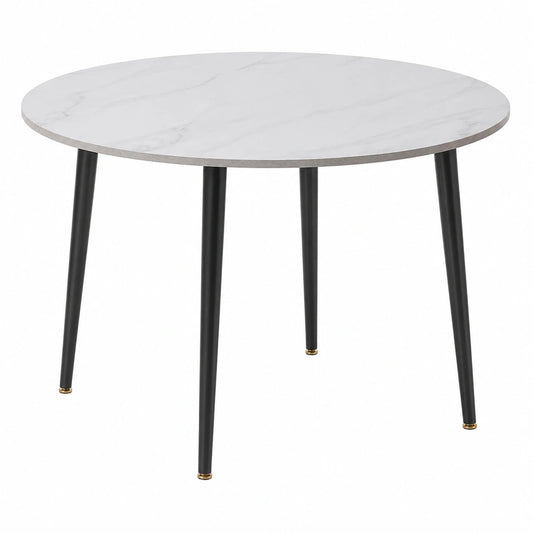 FATIVO Runder Esstisch aus Marmor, 80 cm, Skandinavisches Design, Weiß Hochglanz, für 2 Personen, mit Metallbeinen
