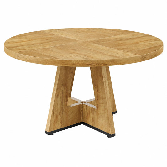 Tribesigns Runder Esstisch aus Holz, 119 cm, Landhausstil, für 4-6 Personen, mit Kreuzfuß und heller Tischplatte